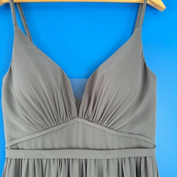 Formal Evening Fancy Dress Gray Sweatheart Deep Neck Line Chiffon Maxi - Sz 8 - Picture 4 of 10